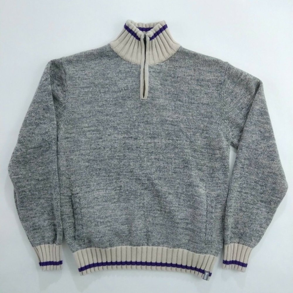 Bruzer Men's 1/4 Zip Long Sleeve Knit Pullover Sweater Size Large Gray Purple